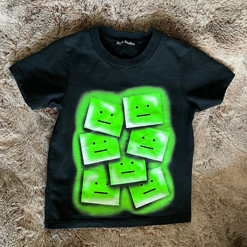 Acne Kids Black Tee with Neon Green Graphic